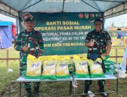 HUT KE-80 TNI, KODIM TRENGGALEK GELAR PASAR MURAH BERAS SPHP DI TENGAH TRADISI KATOBILAN 