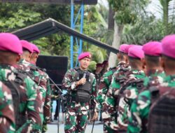 YONIF 8 MARINIR LAKSANAKAN APEL GELAR KESIAPAN HUT KE-80 TNI SECARA VICON