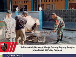 Babinsa Alok Bersama Warga Gotong Royong Bangun Jalan Rabat Di Pulau Pemana 