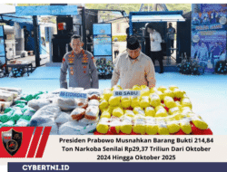 Presiden Prabowo Musnahkan Barang Bukti 214,84 Ton Narkoba Senilai Rp29,37 Triliun Dari Oktober 2024 Hingga Oktober 2025