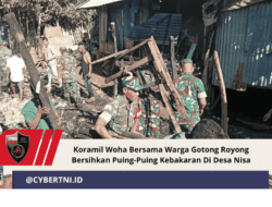 Koramil Woha Bersama Warga Gotong Royong Bersihkan Puing-Puing Kebakaran Di Desa Nisa