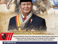 Segenap Pimpinan Umum Dan Keluarga Besar Media Media CyberTNI.id Ucapkan Selamat Ulang Tahun ke-74 Kepada Presiden Republik Indonesia, Jenderal TNI (HOR) (Purn) H. Prabowo Subianto