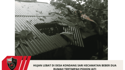 HUJAN LEBAT DI DESA KONDANG SARI KECAMATAN BEBER DUA RUMAH TERTIMPAH POHON JATI