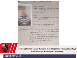 Seorang Nenek Lansia Wakijem (84) Dilaporkan Hilang Sejak Pagi Hari Sukorejo Gunungpati Semarang