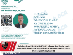 Raih Beasiswa FERADI MEDIATORE, Advokat Asal Banjarmasin Lolos Seleksi Mediator Pengadilan Dan Terima Apresiasi Khusus Dari Ketum Donny Andretti