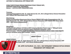 Dr. Appe Hutauruk, S.H., M.H., SAH Menjabat sebagai Ketua Dewan Penasehat DPP FERADI WPI