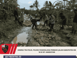 Sinergi TNI-Polri, Polres Pandeglang Perbaiki Jalan Kabupaten Km 18 Di Kp. Handoyan