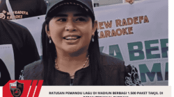 Ratusan Pemandu Lagu di Madiun Berbagi 1.500 Paket Takjil di Depan Terminal Purbaya