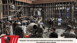 Prajurit TNI dan Warga Waropen Gotong Royong Bangun Gereja GKI Imanuel Batu Zaman
