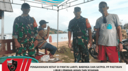 Pengamanan Ketat di Pantai Lariti, Babinsa dan Satpol PP Pastikan Libur Lebaran Aman dan Nyaman