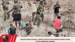 Masuk Tahap Krusial, Kodim 1618/TTU dan Warga Pasang Tiang Pilon Jembatan Garuda