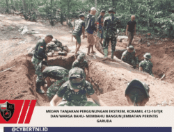 Medan Tanjakan Pergunungan Ekstrem, Koramil 412-10/TJR dan Warga Bahu- Membahu Bangun Jembatan Perintis Garuda