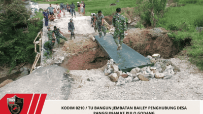 Kodim 0210 / TU Bangun Jembatan Bailey Penghubung Desa Panggunan ke Pulo Godang