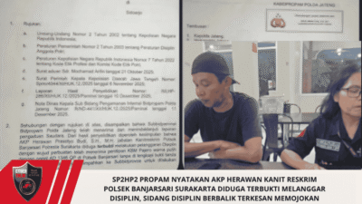 SP2HP2 Propam nyatakan AKP Herawan Kanit Reskrim Polsek Banjarsari Surakarta diduga TERBUKTI MELANGGAR DISIPLIN, Sidang Disiplin berbalik terkesan Memojokan Pelapor, Ujar M. ARIFIN