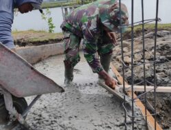 KODIM 1404/PINRANG PERCEPAT PEMBANGUNAN, JEMBATAN ARAMCO MATTIRO TASI MEMASUKI TAHAP PENGECORAN LANTAI