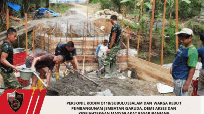 Personil Kodim 0118/Subulussalam dan Warga Kebut Pembangunan Jembatan Garuda, Demi Akses dan Kesejahteraan Masyarakat Pasar Panjang