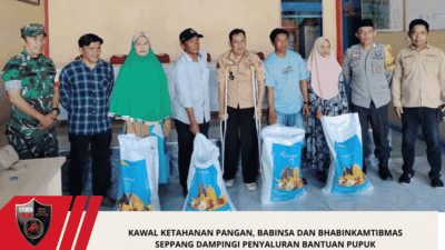 Kawal Ketahanan Pangan, Babinsa dan Bhabinkamtibmas Seppang Dampingi Penyaluran Bantuan Pupuk