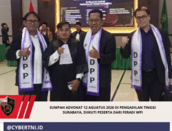Sumpah Advokat 12 Aguatus 2026 di Pengadilan Tinggi Surabaya, Diikuti Peserta Dari FERADI WPI