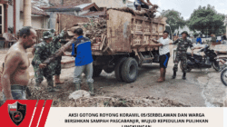 Aksi Gotong Royong Koramil 05/Serbelawan dan Warga Bersihkan Sampah Pascabanjir, Wujud Kepedulian Pulihkan Lingkungan
