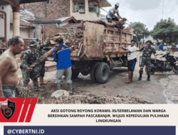 Aksi Gotong Royong Koramil 05/Serbelawan dan Warga Bersihkan Sampah Pascabanjir, Wujud Kepedulian Pulihkan Lingkungan