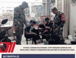 Patroli Siskamling Koramil 16/PT Bersama Komduk dan Kepolisian, Perkuat Keamanan Malam Hari di Kecamatan Panei