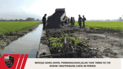 Menuju Garis Akhir, Pembangunan Jalan Tani TMMD Ke-129 Kodim 1404/Pinrang Capai 80 Persen