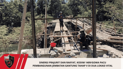 Sinergi Prajurit dan Rakyat, Kodim 1409/Gowa Pacu Pembangunan Jembatan Gantung Tahap V di Dua Lokasi Vital