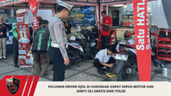 Puluhan Driver Ojol di Kuningan Dapat Servis Motor dan Ganti Oli Gratis dari Polisi