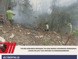Polres Kebumen Bersama TNI dan Warga Padamkan Kebakaran Lahan Seluas Tiga Hektare di Karangsambung