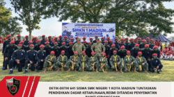 Detik-detik 641 Siswa SMK Negeri 1 Kota Madiun Tuntaskan Pendidikan Dasar Ketarunaan,Resmi Ditandai Penyematan Baret Kebanggaan