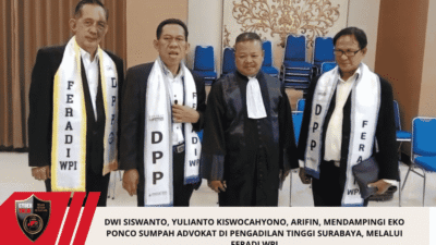 Dwi Siswanto, Yulianto Kiswocahyono, Arifin, Mendampingi Eko Ponco Sumpah Advokat di Pengadilan Tinggi Surabaya, melalui FERADI WPI