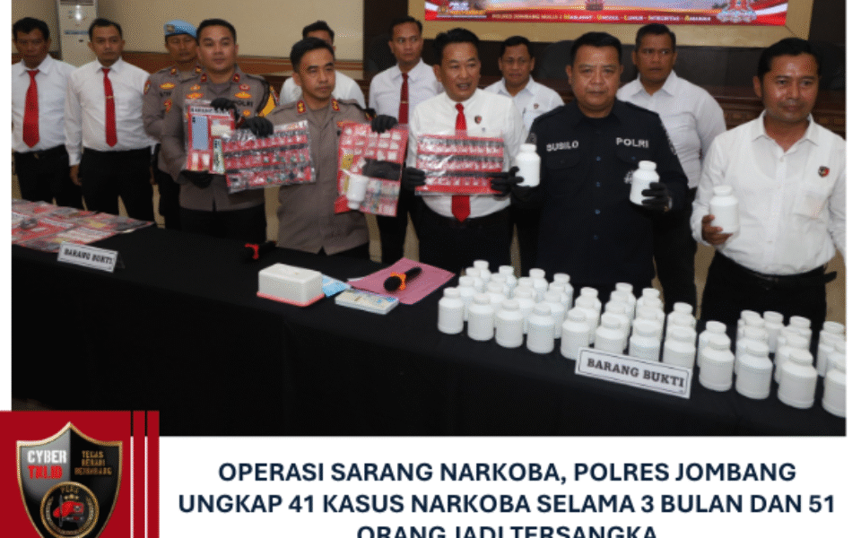 Operasi Sarang Narkoba, Polres Jombang Ungkap 41 Kasus Narkoba selama 3 Bulan dan 51 Orang Jadi Tersangka